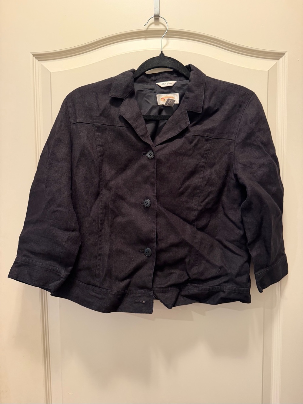 Talbots Black Irish Linen Cropped Button Jacket - Picture 2 of 7
